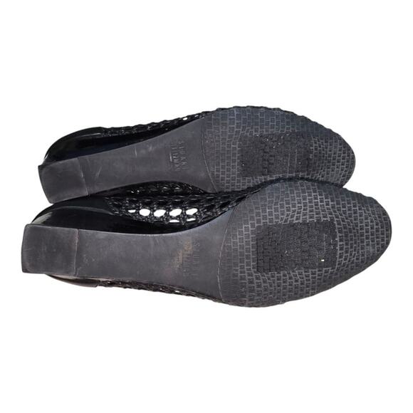 Stuart Weitzman Passive Black Leather Wedge Open Toe Women's Shoes Size 9.5 - Picture 8 of 10